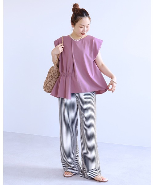reca（レカ）の「【接触冷感】アシメタックギャザーTシャツ（Tシャツ/カットソー・レディース・チャコールグレー/プラム/オフホワイト・FREE）」の3枚目の写真