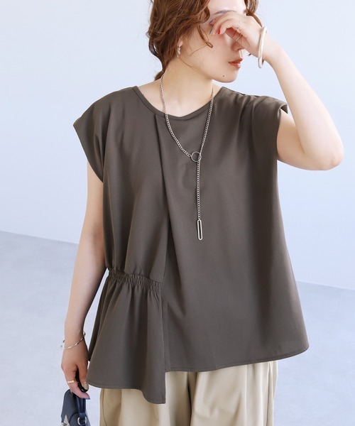reca（レカ）の「【接触冷感】アシメタックギャザーTシャツ（Tシャツ/カットソー・レディース・チャコールグレー/プラム/オフホワイト・FREE）」の16枚目の写真