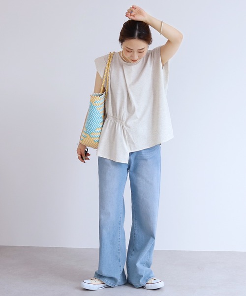 reca（レカ）の「【接触冷感】アシメタックギャザーTシャツ（Tシャツ/カットソー・レディース・チャコールグレー/プラム/オフホワイト・FREE）」の6枚目の写真