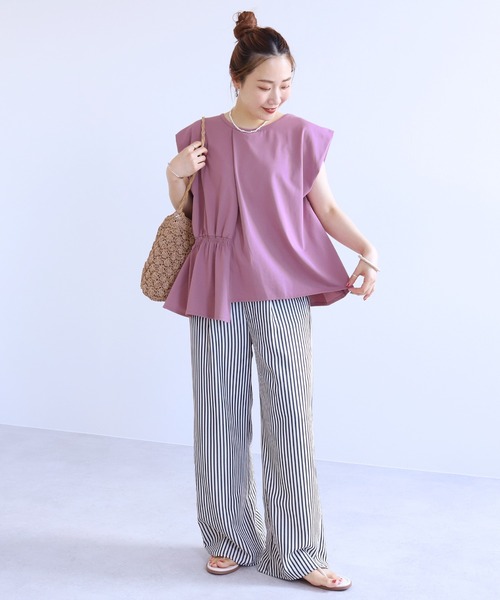 reca（レカ）の「【接触冷感】アシメタックギャザーTシャツ（Tシャツ/カットソー・レディース・チャコールグレー/プラム/オフホワイト・FREE）」の11枚目の写真