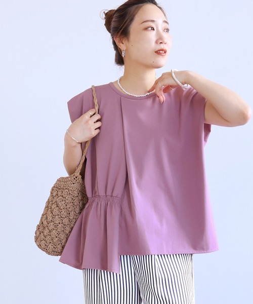 reca（レカ）の「【接触冷感】アシメタックギャザーTシャツ（Tシャツ/カットソー・レディース・チャコールグレー/プラム/オフホワイト・FREE）」の10枚目の写真
