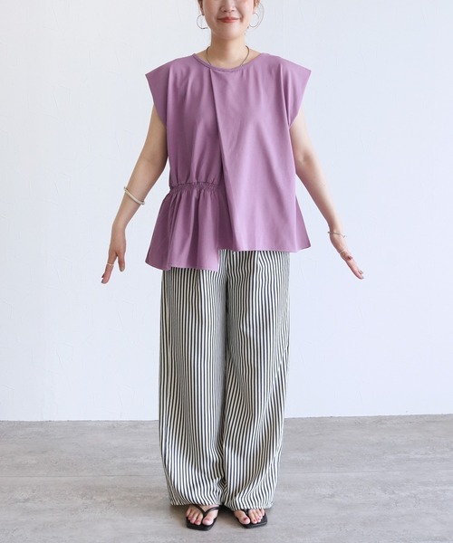 reca（レカ）の「【接触冷感】アシメタックギャザーTシャツ（Tシャツ/カットソー・レディース・チャコールグレー/プラム/オフホワイト・FREE）」の12枚目の写真