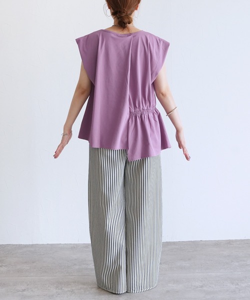 reca（レカ）の「【接触冷感】アシメタックギャザーTシャツ（Tシャツ/カットソー・レディース・チャコールグレー/プラム/オフホワイト・FREE）」の14枚目の写真
