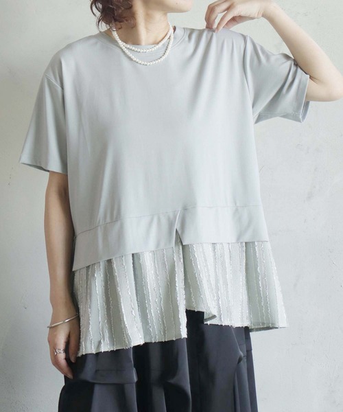 BITTOKO（ビットコ）の「透け素材コンビプルオーバー（Tシャツ/カットソー・レディース・ホワイト/ブラック/グレー・FREE）」の3枚目の写真