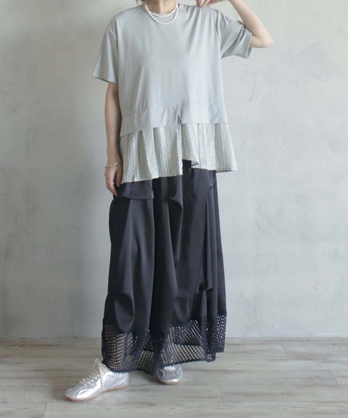 BITTOKO（ビットコ）の「透け素材コンビプルオーバー（Tシャツ/カットソー・レディース・ホワイト/ブラック/グレー・FREE）」の15枚目の写真