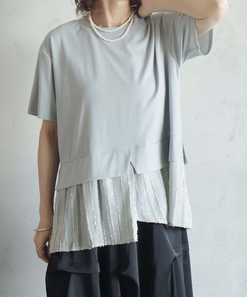BITTOKO（ビットコ）の「透け素材コンビプルオーバー（Tシャツ/カットソー・レディース・ホワイト/ブラック/グレー・FREE）」の14枚目の写真