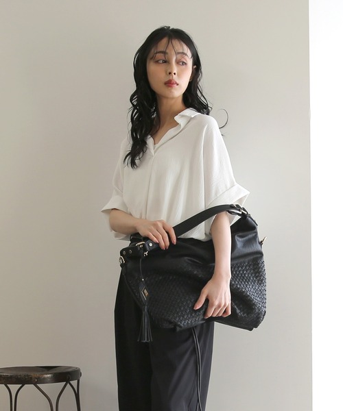 No one knows（ノーワンノーズ）の「ZOZO限定 編み込みデザインワンハンドルBIGトートバッグ（トートバッグ・レディース・ブラック/タン・FREE）」の13枚目の写真