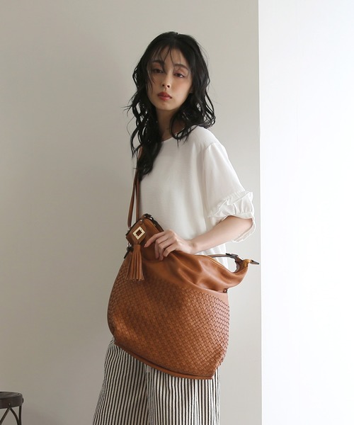 No one knows（ノーワンノーズ）の「ZOZO限定 編み込みデザインワンハンドルBIGトートバッグ（トートバッグ・レディース・ブラック/タン・FREE）」の9枚目の写真