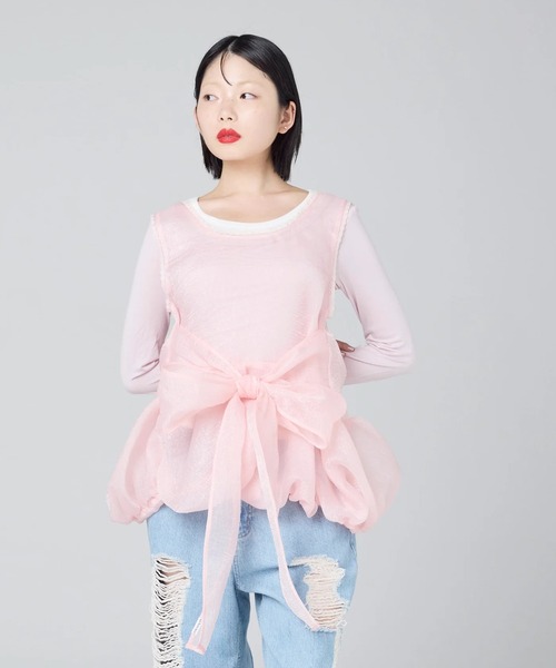 Little sunny bite(リトルサニーバイト)の「littlesunnybite/リトルサニーバイト/tulle bomber tunic(Tシャツ/カットソー・レディース・ピンク/ブラック/アイボリー・M/S)」の3枚目の写真