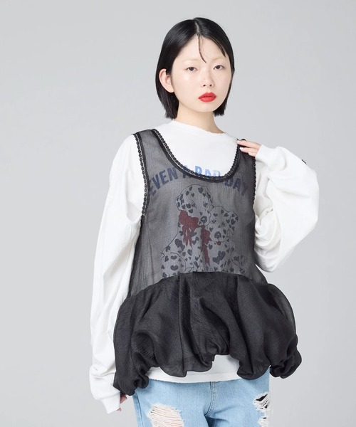 Little sunny bite(リトルサニーバイト)の「littlesunnybite/リトルサニーバイト/tulle bomber tunic(Tシャツ/カットソー・レディース・ピンク/ブラック/アイボリー・M/S)」の2枚目の写真
