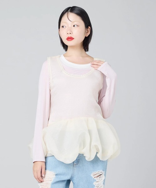 Little sunny bite(リトルサニーバイト)の「littlesunnybite/リトルサニーバイト/tulle bomber tunic(Tシャツ/カットソー・レディース・ピンク/ブラック/アイボリー・M/S)」の5枚目の写真