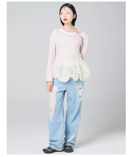 Little sunny bite(リトルサニーバイト)の「littlesunnybite/リトルサニーバイト/tulle bomber tunic(Tシャツ/カットソー・レディース・ピンク/ブラック/アイボリー・M/S)」の6枚目の写真