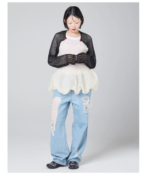 Little sunny bite(リトルサニーバイト)の「littlesunnybite/リトルサニーバイト/tulle bomber tunic(Tシャツ/カットソー・レディース・ピンク/ブラック/アイボリー・M/S)」の8枚目の写真