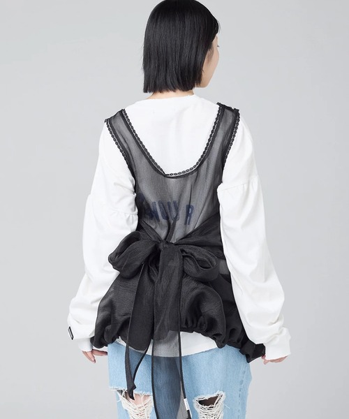 Little sunny bite(リトルサニーバイト)の「littlesunnybite/リトルサニーバイト/tulle bomber tunic(Tシャツ/カットソー・レディース・ピンク/ブラック/アイボリー・M/S)」の12枚目の写真