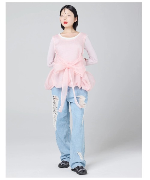 Little sunny bite(リトルサニーバイト)の「littlesunnybite/リトルサニーバイト/tulle bomber tunic(Tシャツ/カットソー・レディース・ピンク/ブラック/アイボリー・M/S)」の13枚目の写真
