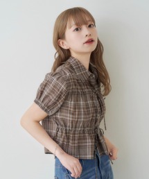Kastane | 【5.28(木)12:00発売/WEB先行/チェック&ストライプ】パフフロントリボンシャツ(シャツ/ブラウス)