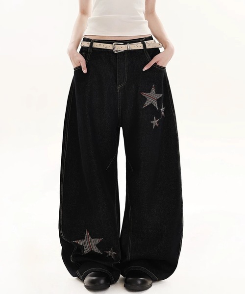 FUNdaysion(ファンデイション)の「スターワイドデニムパンツ(デニムパンツ・レディース・ブラック・L/M/S)」の10枚目の写真