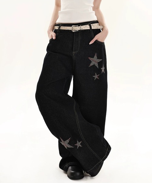 FUNdaysion(ファンデイション)の「スターワイドデニムパンツ(デニムパンツ・レディース・ブラック・L/M/S)」の12枚目の写真