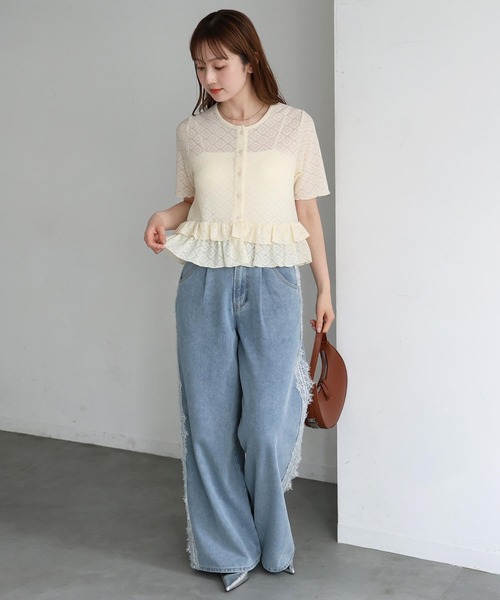 tiptop(ティップトップ)の「レースペプラムカーディガン(Tシャツ/カットソー・レディース・ブラック系その他/ホワイト系その他/アイボリー・FREE)」の9枚目の写真