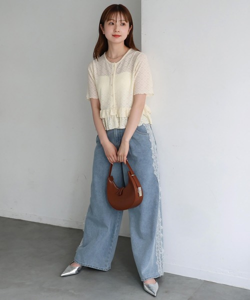tiptop(ティップトップ)の「レースペプラムカーディガン(Tシャツ/カットソー・レディース・ブラック系その他/ホワイト系その他/アイボリー・FREE)」の8枚目の写真