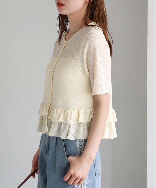 tiptop(ティップトップ)の「レースペプラムカーディガン(Tシャツ/カットソー・レディース・ブラック系その他/ホワイト系その他/アイボリー・FREE)」の10枚目の写真
