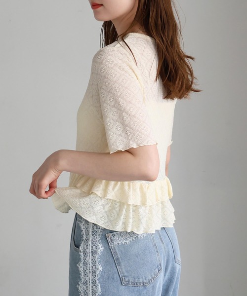 tiptop(ティップトップ)の「レースペプラムカーディガン(Tシャツ/カットソー・レディース・ブラック系その他/ホワイト系その他/アイボリー・FREE)」の11枚目の写真
