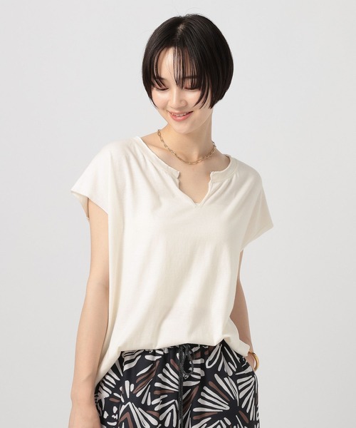 BAYFLOW（ベイフロー）の「[ヴィンテージ感のある柔らかな着心地]メランジキーネックTシャツ（Tシャツ/カットソー・レディース・オフホワイト/チャコール/ブルー/マスタード・FREE）」の7枚目の写真