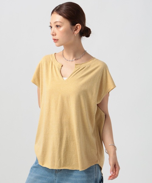 BAYFLOW（ベイフロー）の「[ヴィンテージ感のある柔らかな着心地]メランジキーネックTシャツ（Tシャツ/カットソー・レディース・オフホワイト/チャコール/ブルー/マスタード・FREE）」の20枚目の写真
