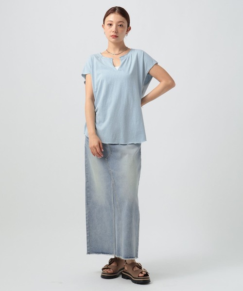 BAYFLOW（ベイフロー）の「[ヴィンテージ感のある柔らかな着心地]メランジキーネックTシャツ（Tシャツ/カットソー・レディース・オフホワイト/チャコール/ブルー/マスタード・FREE）」の17枚目の写真
