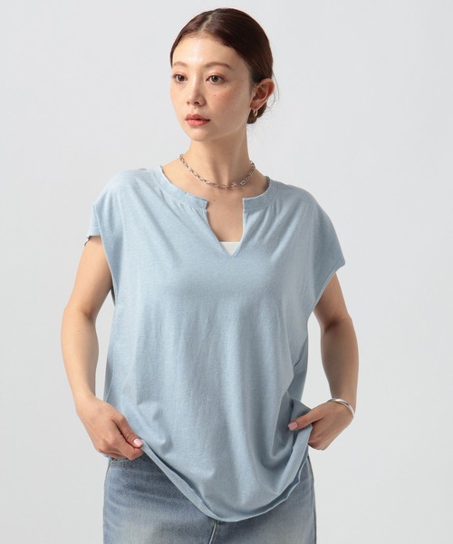 BAYFLOW（ベイフロー）の「[ヴィンテージ感のある柔らかな着心地]メランジキーネックTシャツ（Tシャツ/カットソー・レディース・オフホワイト/チャコール/ブルー/マスタード・FREE）」の15枚目の写真