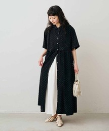 リブ　イン　コンフォート　人気スタイリスト石上美津江さんとつくった　品のよい甘さの　プリントワンピース〈ブラックドット〉