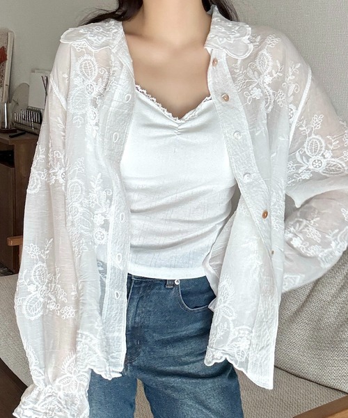 Cham.(チャム)の「シアーレースシャツ(シャツ/ブラウス・レディース・ホワイト/ベージュ・FREE)」の16枚目の写真
