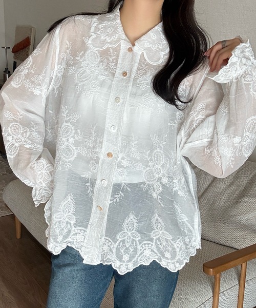 Cham.(チャム)の「シアーレースシャツ(シャツ/ブラウス・レディース・ホワイト/ベージュ・FREE)」の9枚目の写真