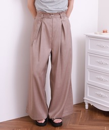 laulea麻調合繊タックワイドパンツ