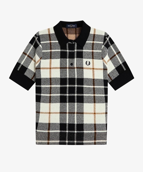 FRED PERRY（フレッドペリー）の「Boucle Tartan Knitted Shirt／ブークレタータンチェックニットシャツ（ポロシャツ・レディース・ベージュ・10）」の8枚目の写真