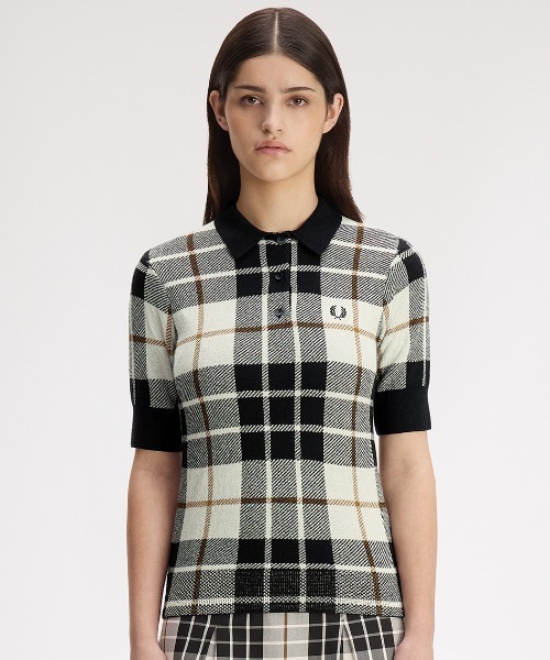 FRED PERRY（フレッドペリー）の「Boucle Tartan Knitted Shirt／ブークレタータンチェックニットシャツ（ポロシャツ・レディース・ベージュ・10）」の6枚目の写真