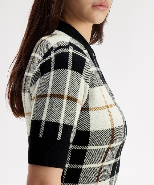 FRED PERRY（フレッドペリー）の「Boucle Tartan Knitted Shirt／ブークレタータンチェックニットシャツ（ポロシャツ・レディース・ベージュ・10）」の4枚目の写真