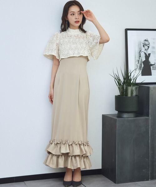 girl(ガール)の「レースドッキングマーメイドフリルドレス 結婚式 ワンピース パーティードレス オケージョンドレス お呼ばれ 二次会 成人式 同窓会 謝恩会《着用動画あり》(ドレス・レディース・グレー/アイボリー系/ベージュ・L/M/S/2L)」の3枚目の写真