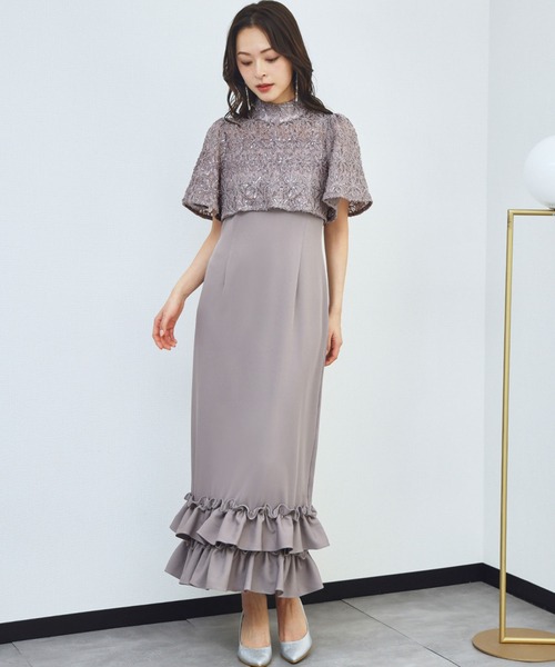 girl(ガール)の「レースドッキングマーメイドフリルドレス 結婚式 ワンピース パーティードレス オケージョンドレス お呼ばれ 二次会 成人式 同窓会 謝恩会《着用動画あり》(ドレス・レディース・グレー/アイボリー系/ベージュ・L/M/S/2L)」の2枚目の写真