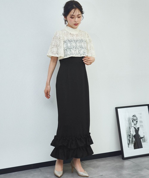 girl(ガール)の「レースドッキングマーメイドフリルドレス 結婚式 ワンピース パーティードレス オケージョンドレス お呼ばれ 二次会 成人式 同窓会 謝恩会《着用動画あり》(ドレス・レディース・グレー/アイボリー系/ベージュ・L/M/S/2L)」の7枚目の写真