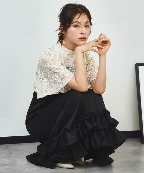 girl(ガール)の「レースドッキングマーメイドフリルドレス 結婚式 ワンピース パーティードレス オケージョンドレス お呼ばれ 二次会 成人式 同窓会 謝恩会《着用動画あり》(ドレス・レディース・グレー/アイボリー系/ベージュ・L/M/S/2L)」の8枚目の写真