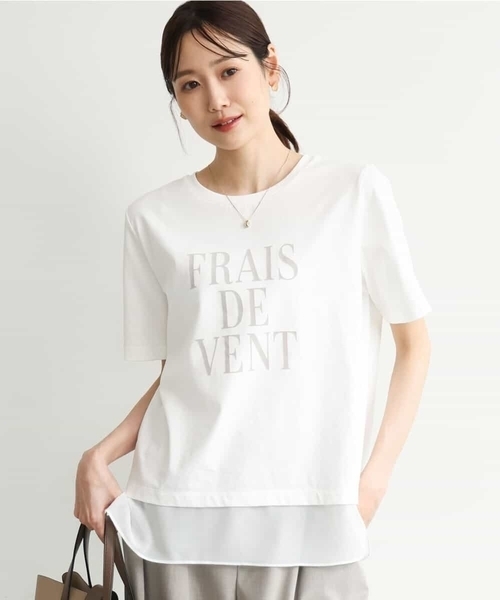 MK MICHEL KLEIN（エムケーミッシェルクラン）の「[洗える]シフォン切替えフロッキーロゴTシャツ（Tシャツ/カットソー・レディース・ホワイト/ネイビー・38）」の2枚目の写真