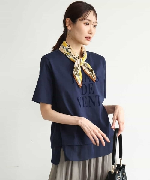 MK MICHEL KLEIN（エムケーミッシェルクラン）の「[洗える]シフォン切替えフロッキーロゴTシャツ（Tシャツ/カットソー・レディース・ホワイト/ネイビー・38）」の12枚目の写真