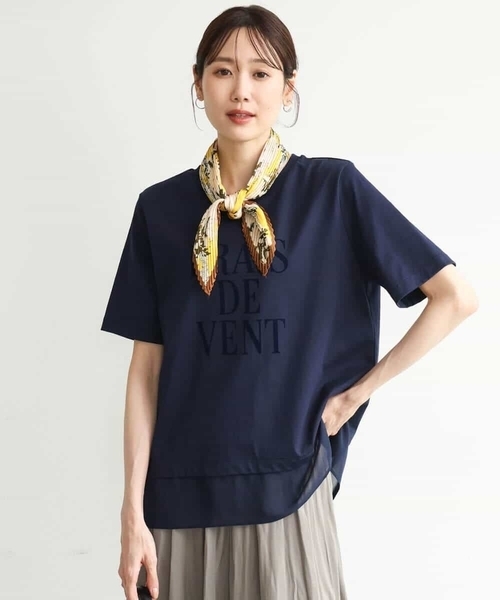 MK MICHEL KLEIN（エムケーミッシェルクラン）の「[洗える]シフォン切替えフロッキーロゴTシャツ（Tシャツ/カットソー・レディース・ホワイト/ネイビー・38）」の13枚目の写真