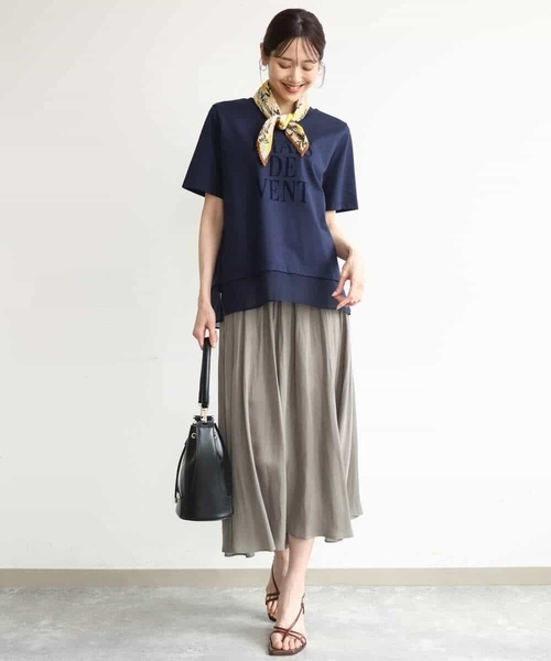 MK MICHEL KLEIN（エムケーミッシェルクラン）の「[洗える]シフォン切替えフロッキーロゴTシャツ（Tシャツ/カットソー・レディース・ホワイト/ネイビー・38）」の14枚目の写真