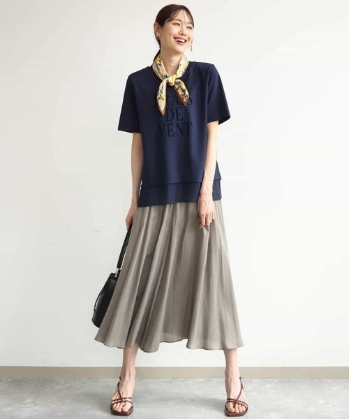 MK MICHEL KLEIN（エムケーミッシェルクラン）の「[洗える]シフォン切替えフロッキーロゴTシャツ（Tシャツ/カットソー・レディース・ホワイト/ネイビー・38）」の15枚目の写真