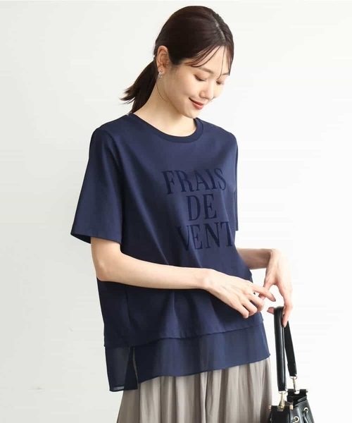 MK MICHEL KLEIN（エムケーミッシェルクラン）の「[洗える]シフォン切替えフロッキーロゴTシャツ（Tシャツ/カットソー・レディース・ホワイト/ネイビー・38）」の16枚目の写真