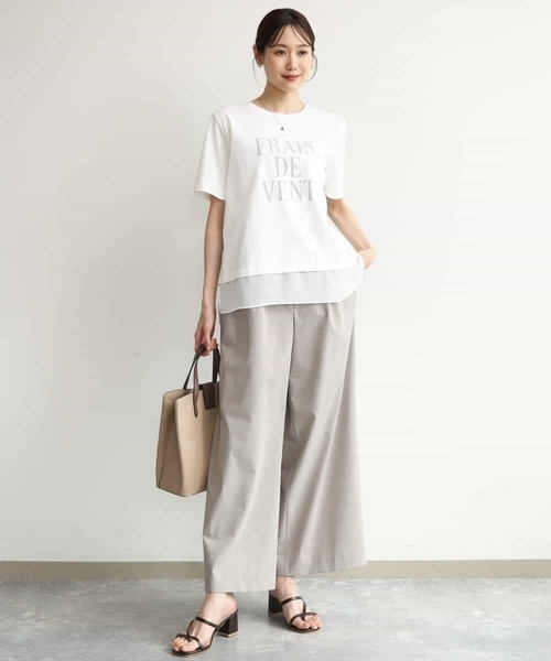 MK MICHEL KLEIN（エムケーミッシェルクラン）の「[洗える]シフォン切替えフロッキーロゴTシャツ（Tシャツ/カットソー・レディース・ホワイト/ネイビー・38）」の21枚目の写真