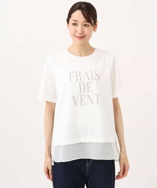 MK MICHEL KLEIN（エムケーミッシェルクラン）の「[洗える]シフォン切替えフロッキーロゴTシャツ（Tシャツ/カットソー・レディース・ホワイト/ネイビー・38）」の3枚目の写真