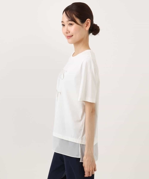 MK MICHEL KLEIN（エムケーミッシェルクラン）の「[洗える]シフォン切替えフロッキーロゴTシャツ（Tシャツ/カットソー・レディース・ホワイト/ネイビー・38）」の4枚目の写真